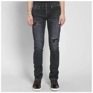 YSL‎ SAINT LAURENT Paris Distressed Slim Fit Jeans Men 32x35 Charcoal Japanese